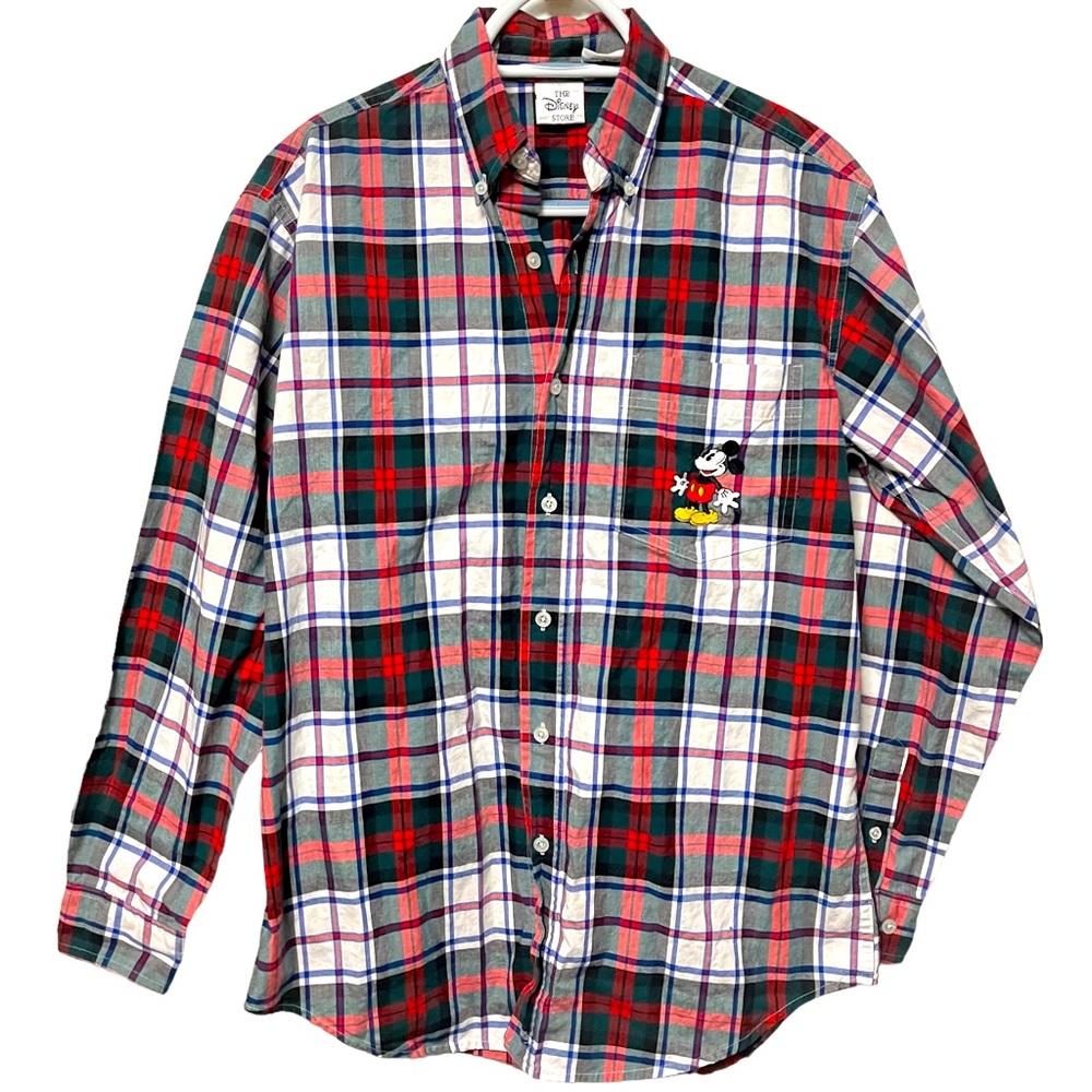 VTG MICKEY PLAID SHIRT DISNEY MOUSE EMBROIDERED POCKET LOGO BUTTON DOWN WORLD SM